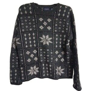 Women's Crazy Horse Liz Claiborne Charcoal Snowflake Sweater Size S